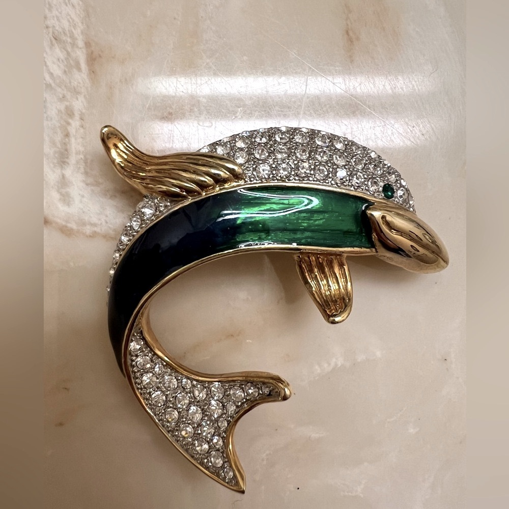 Vintage A&E Dolphin Brooch with Crystals